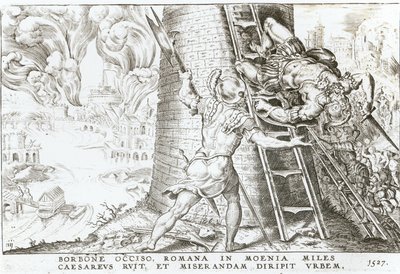 Alla morte di Carlo di Borbone (1490-1527), le truppe di Carlo V (1500-58) assaltano le mura di Roma, 1527 da Italian School